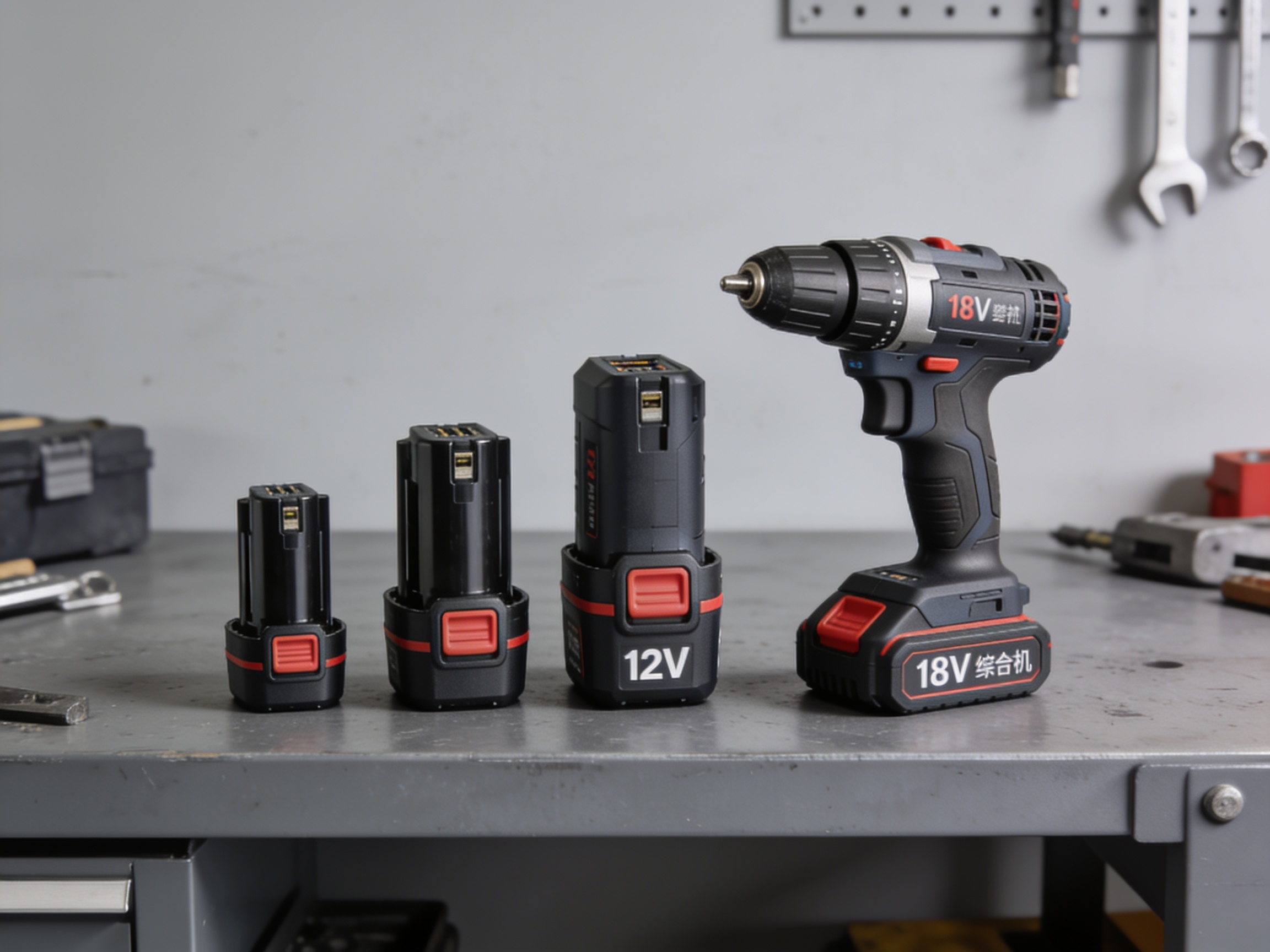 How to Choose Cordless Drill for the Job 1 A cordless combi drill driver resting on a workbench with a spare battery and charger
