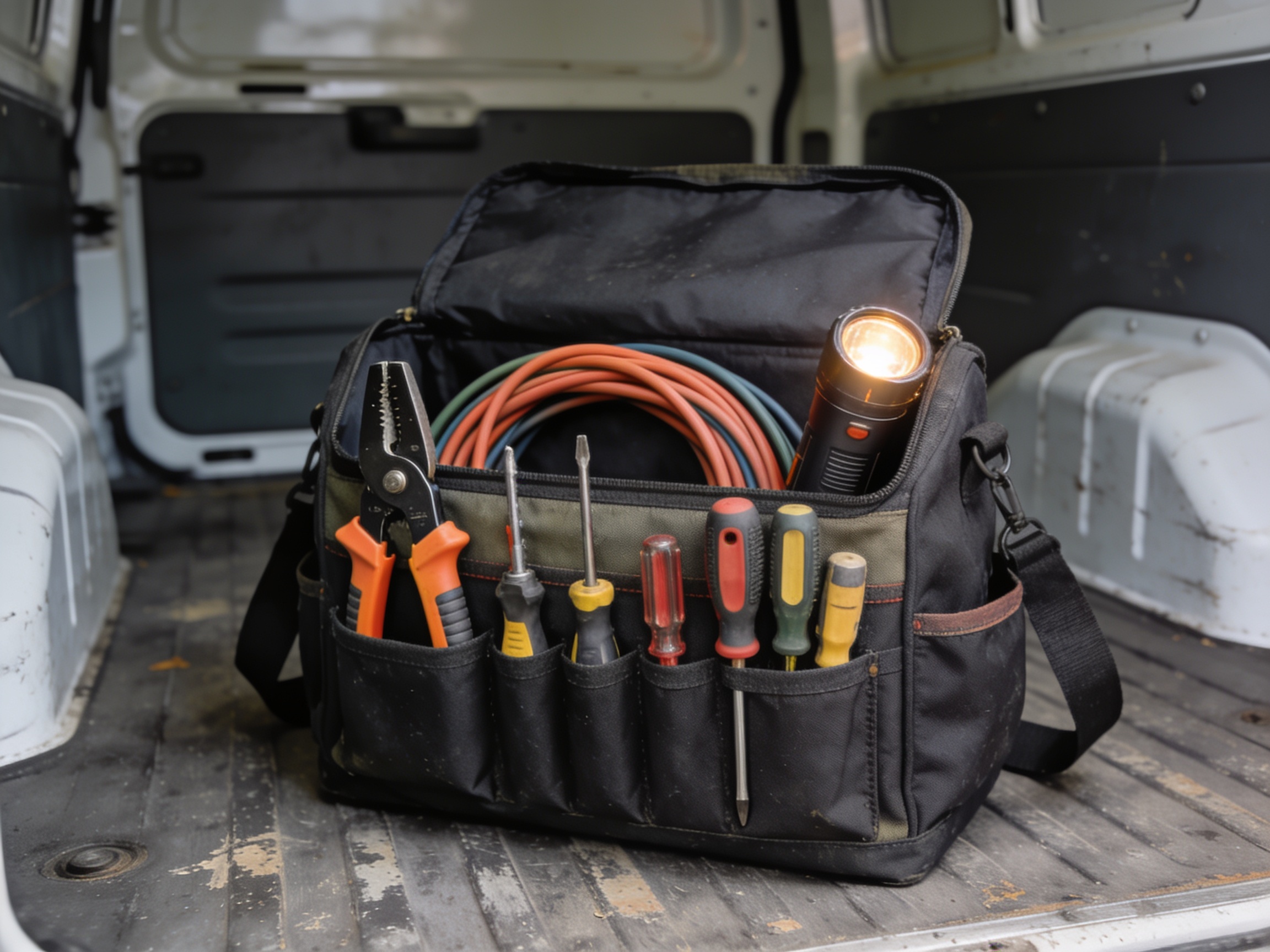 What Tools Do Electricians Need? 3 Organised electrician's tool bag with insulated tools