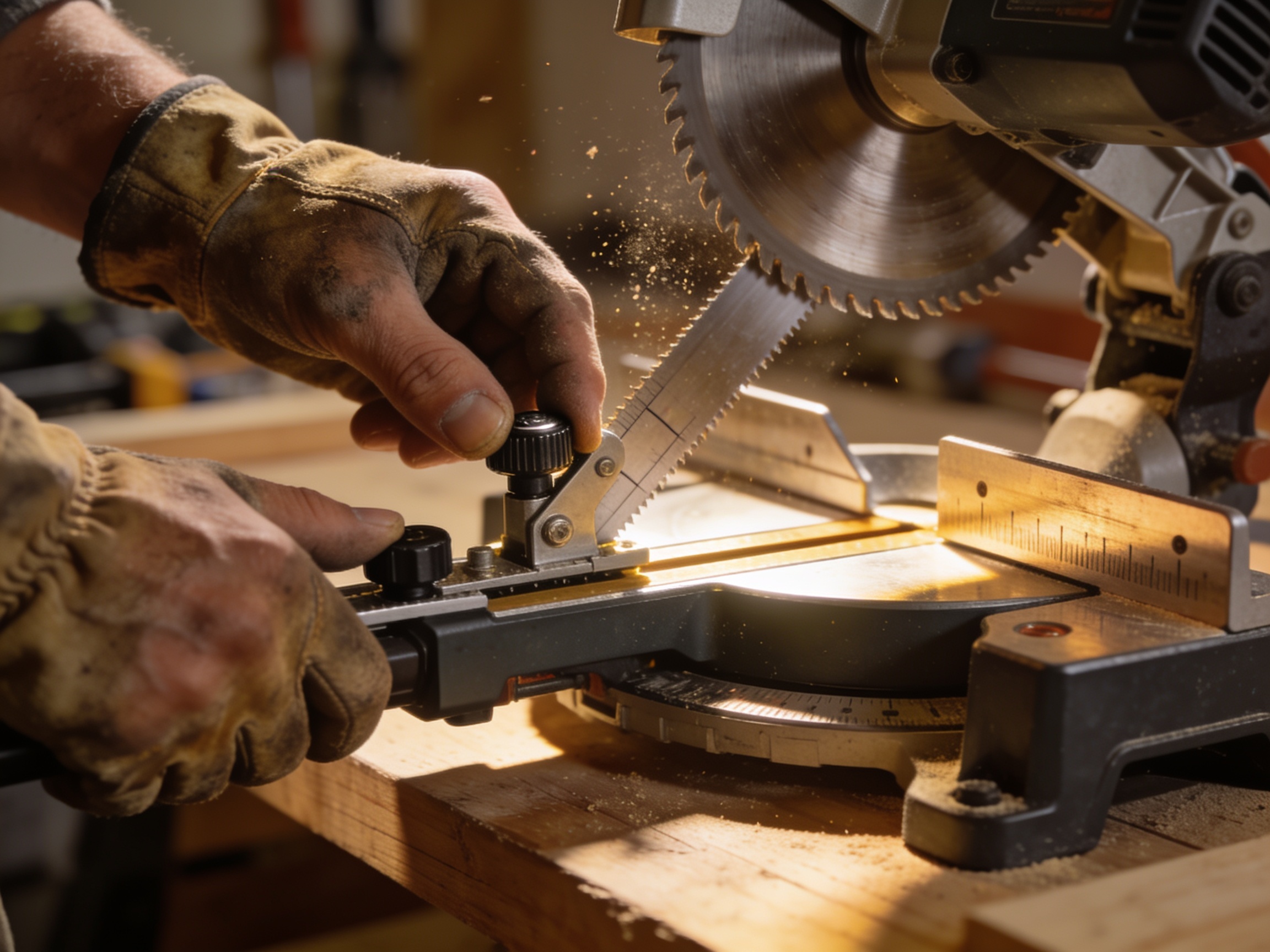 How to Choose Mitre Saw for Any Job 2 Adjusting the mitre angle and fence on a compact mitre saw